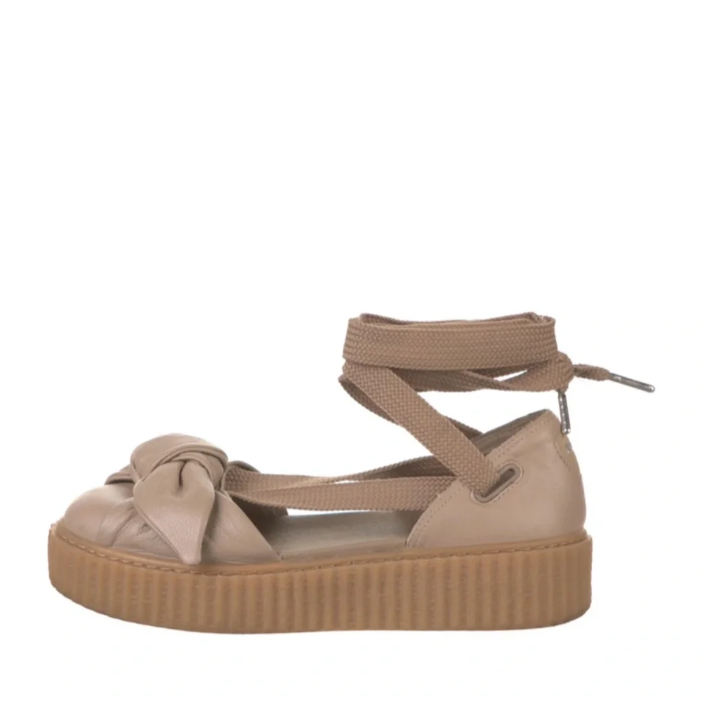 Puma x Fenty By Rihanna Tan Leather Bow Creeper Platform Shoes Women’s Size 9.5 - Picture 1 of 6